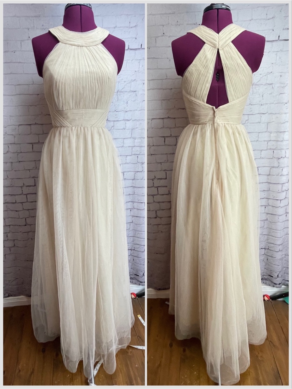 Christina Wu size 0 cream colored formal dress  tulle maxi style 22730 in sand